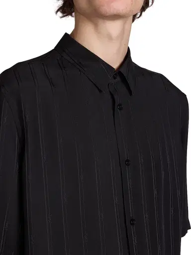 Saint Laurent Men's Shirt in Matte and Shiny Cassandre Striped Silk - Black | Thumbnail 5 Saint Laurent Men's Shirt in Matte and Shiny Cassandre Striped Silk - Black | Thumbnail 5