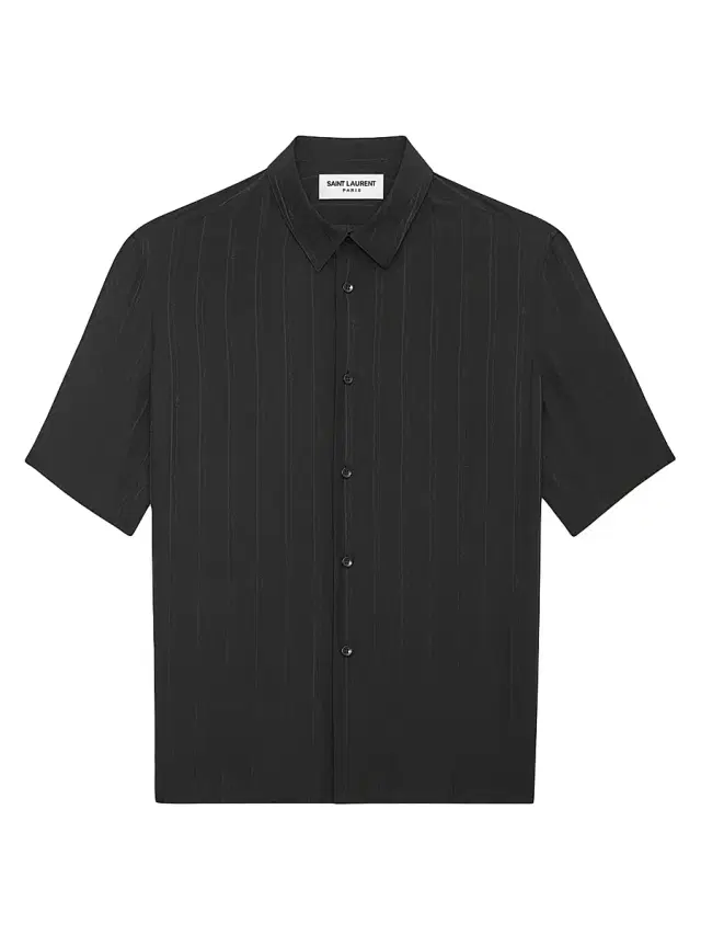 Men's Shirt in Matte and Shiny Cassandre Striped Silk - Black