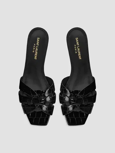 Saint Laurent Women's Tribute Mules In Crocodile Embossed Leather - Black - Size 7 | Thumbnail 2