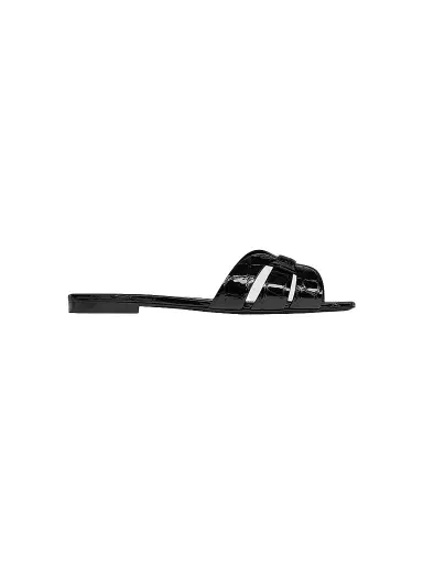 Saint Laurent Women's Tribute Mules In Crocodile Embossed Leather - Black - Size 7 | Thumbnail 1