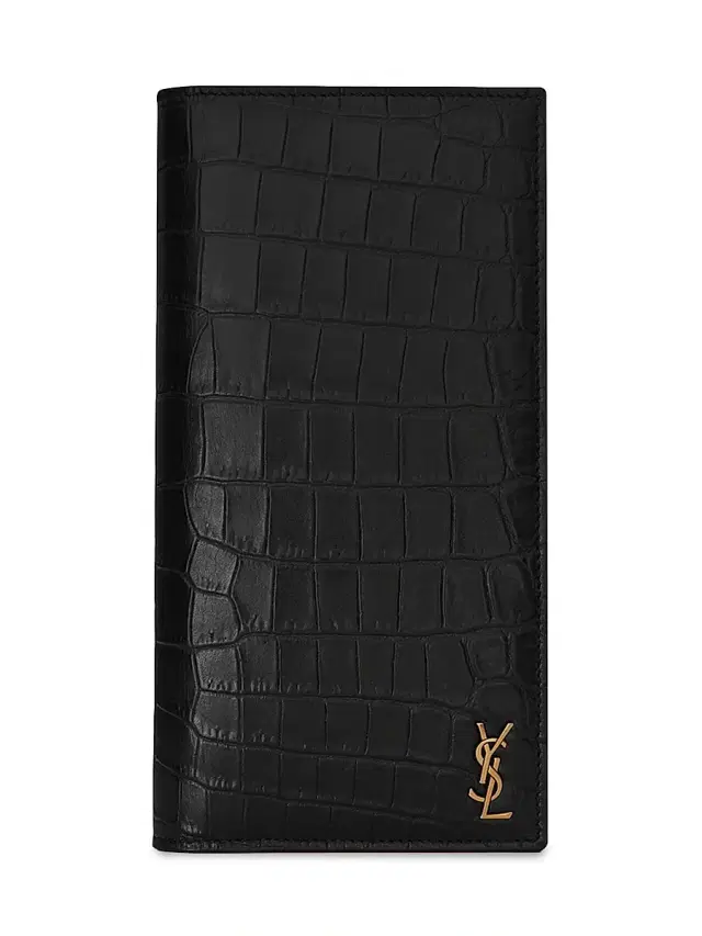 Men's Tiny Cassandre Continental Wallet In Crocodile Embossed Matte Leather - Black
