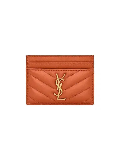 Saint Laurent Women's Cassandre Matelass Card Case in Lambskin - Dark Mandarin | Thumbnail 1