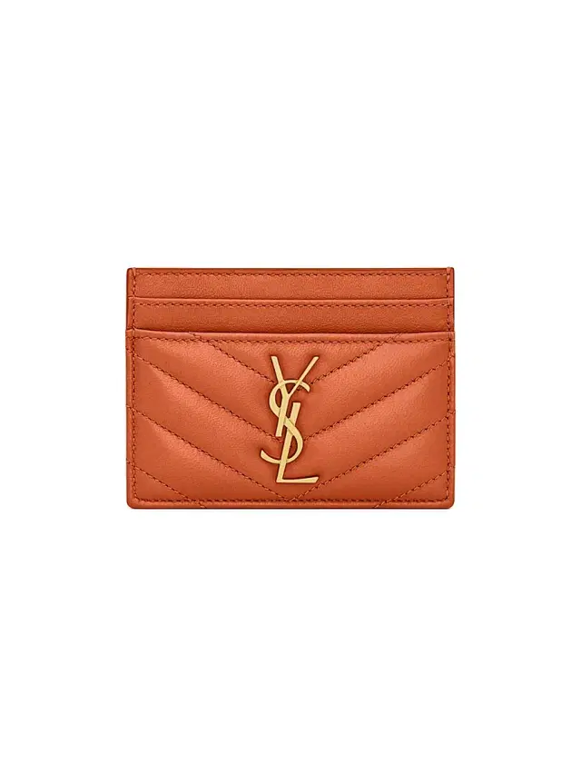 Women's Cassandre Matelass Card Case in Lambskin - Dark Mandarin