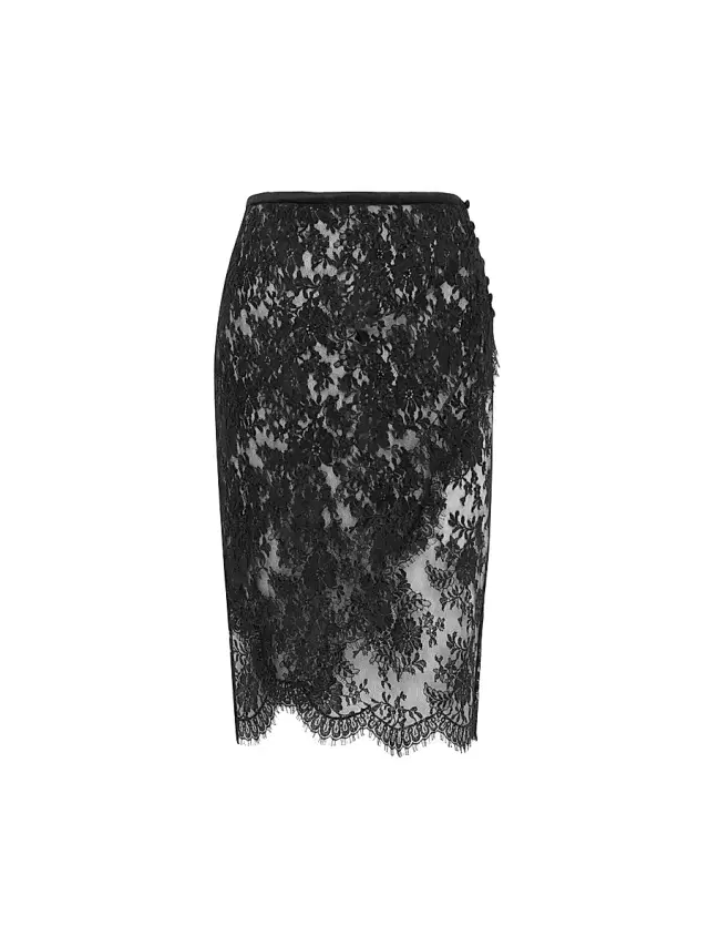 Women's Wrap Pencil Skirt in Lace - Black