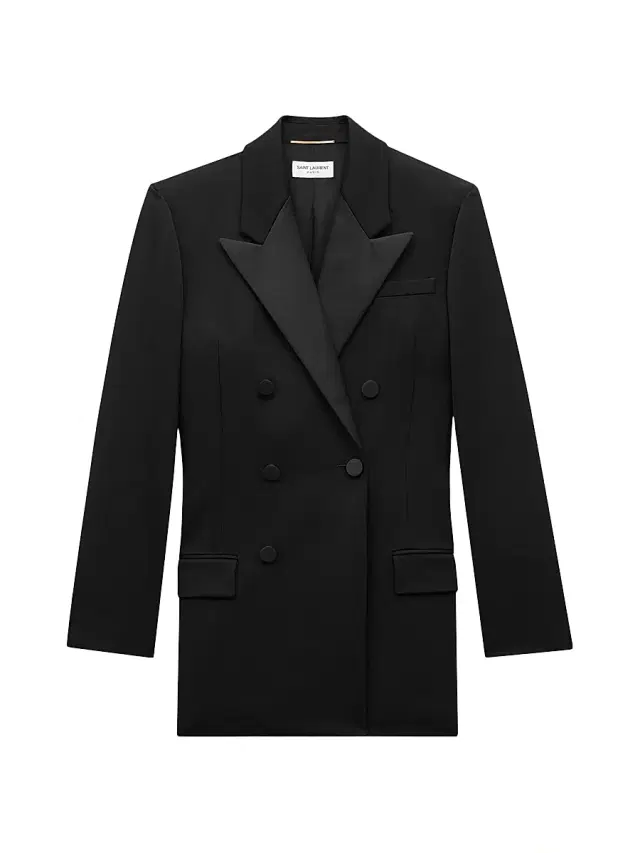 Women's Tuxedo Jacket in Grain De Poudre - Black