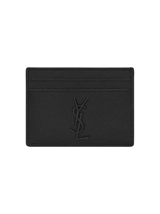 Saint Laurent Women's Cassanrdre Card Case in Grain de Poudre Embossed Leather - Nero