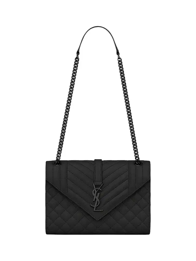 Saint Laurent Women's  Envelope Monogram Matelassé Leather Shoulder Bag - Black