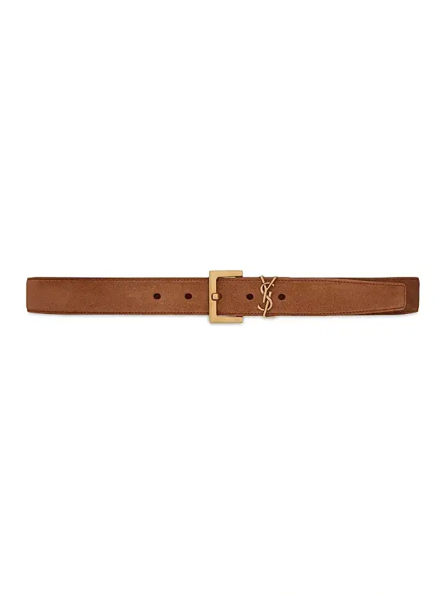Saint Laurent Women's Cassandre Belt with Square Buckle in Suede - Brick