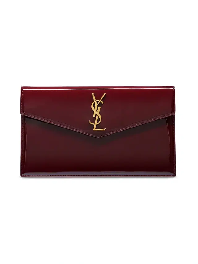 Saint Laurent Women's Uptown Pouch in Patent Leather - Dark Red Wine