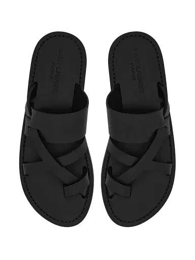Saint Laurent Men's Culver Mules in Smooth Leather - Black | Thumbnail 2