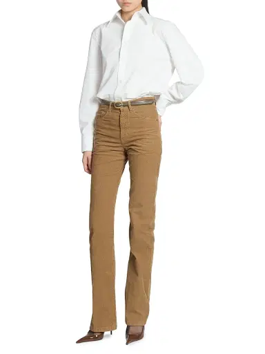 Saint Laurent Women's Oval Buckle Thin Belt in Smooth Leather - Artichocke Green - Size 26 | Thumbnail 2