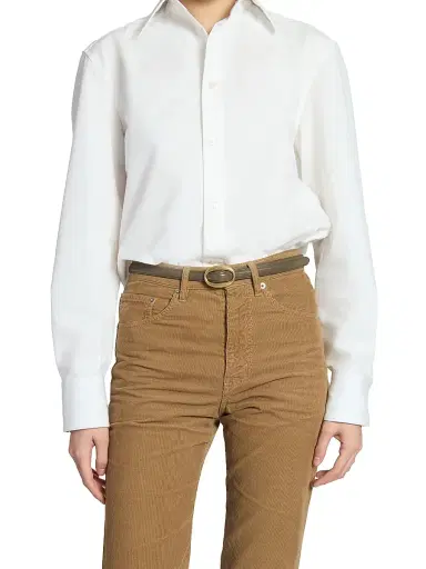 Saint Laurent Women's Oval Buckle Thin Belt in Smooth Leather - Artichocke Green - Size 26 | Thumbnail 3
