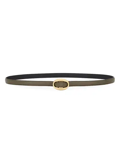 Saint Laurent Women's Oval Buckle Thin Belt in Smooth Leather - Artichocke Green - Size 26 | Thumbnail 1