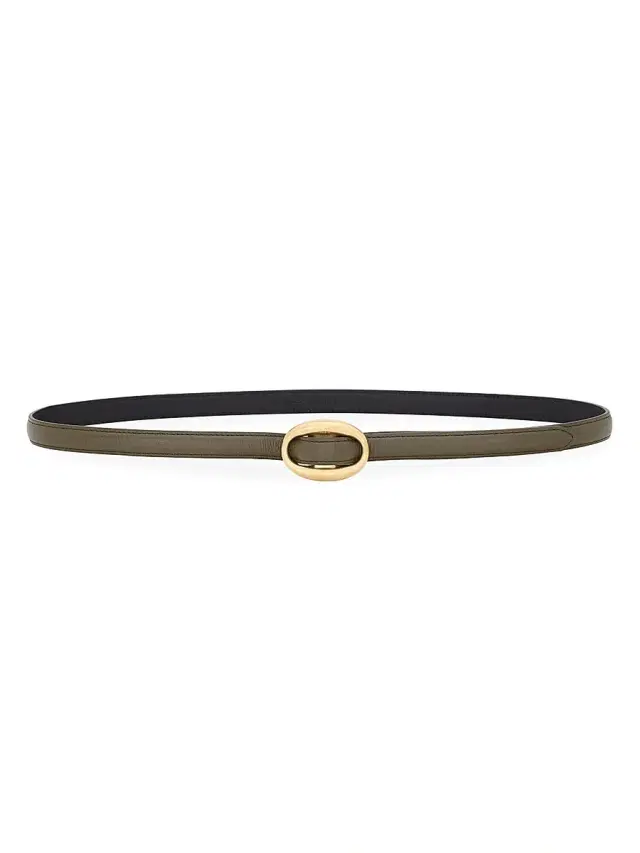 Saint Laurent Women's Oval Buckle Thin Belt in Smooth Leather - Artichocke Green