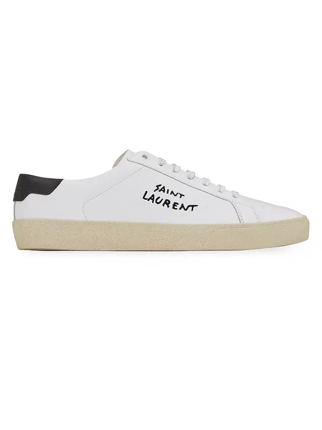 Saint Laurent Men's Court Classic SL-06 Embroidered Sneakers - Optic White