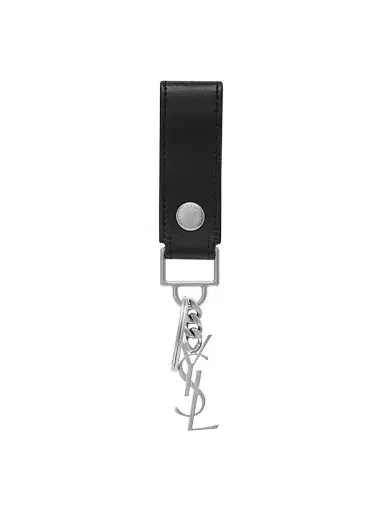 Saint Laurent Men's Cassandre Key Ring in Smooth Leather - Black | Thumbnail 1 Saint Laurent Men's Cassandre Key Ring in Smooth Leather - Black | Thumbnail 1
