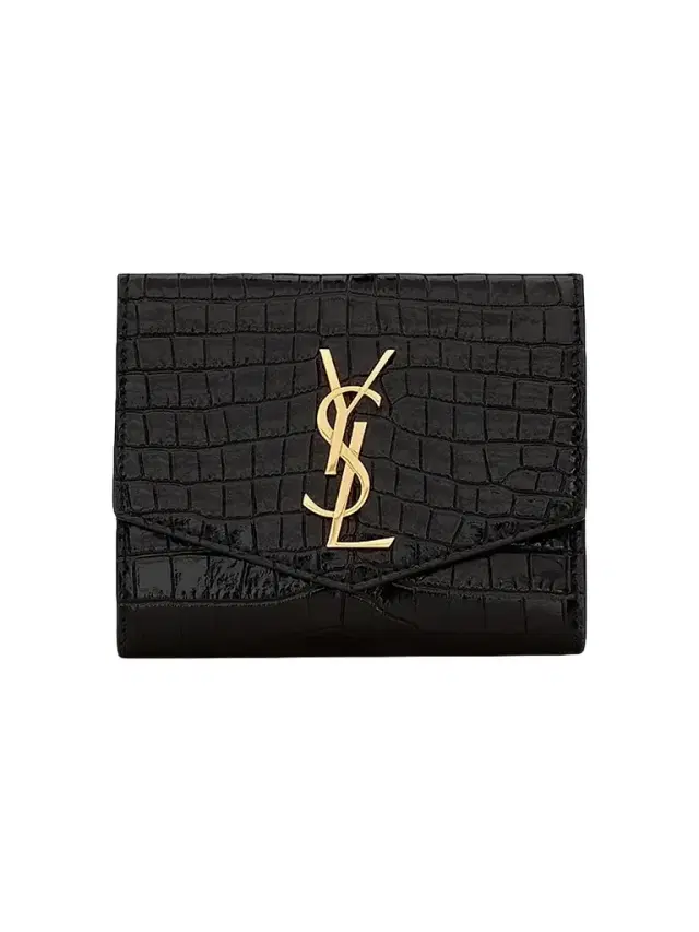 Women's Uptown Compact Wallet In Crocodile-embossed Shiny Leather - Nero