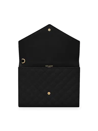 Saint Laurent Women's Envelope Flap Pouch In Mix Matelassé Grain De Poudre Embossed Leather - Dark Beige | Thumbnail 5