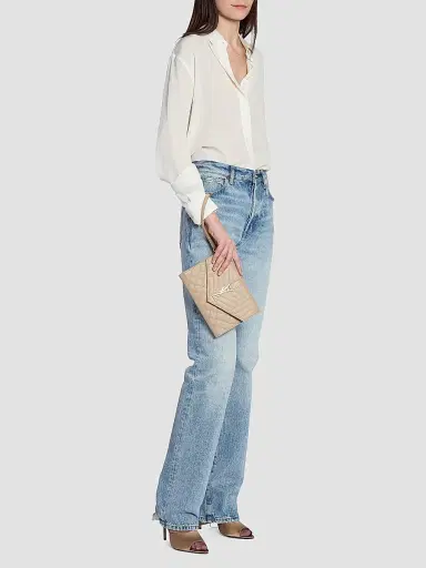 Saint Laurent Women's Envelope Flap Pouch In Mix Matelassé Grain De Poudre Embossed Leather - Dark Beige | Thumbnail 7