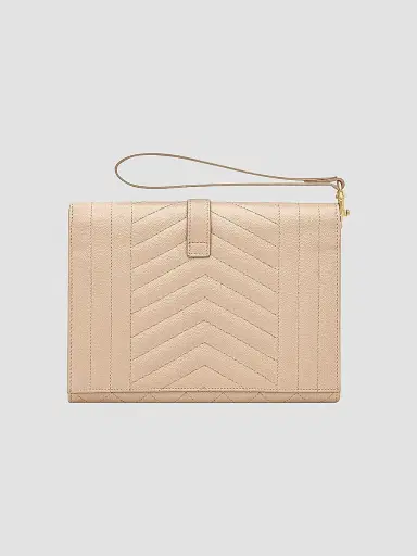 Saint Laurent Women's Envelope Flap Pouch In Mix Matelassé Grain De Poudre Embossed Leather - Dark Beige | Thumbnail 8