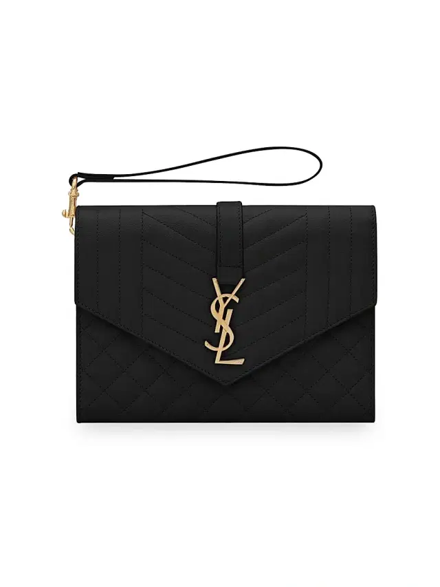 Saint Laurent Women's Envelope Flap Pouch In Mix Matelassé Grain De Poudre Embossed Leather - Dark Beige