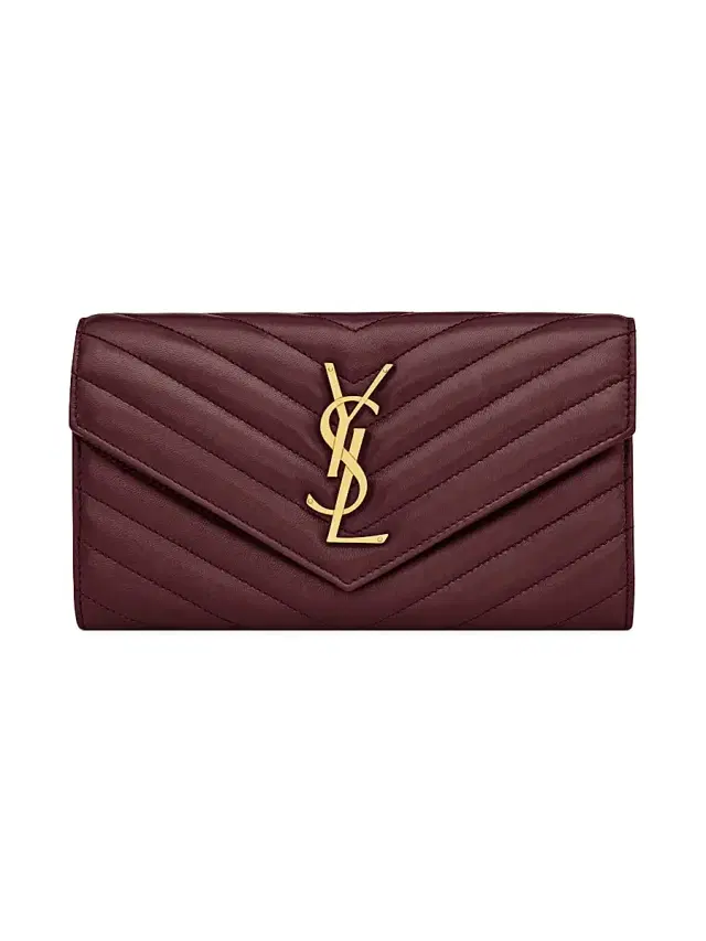 Saint Laurent Women's Cassandre Matelassé  Flap Wallet in Lambskin - Rouge Cabernet