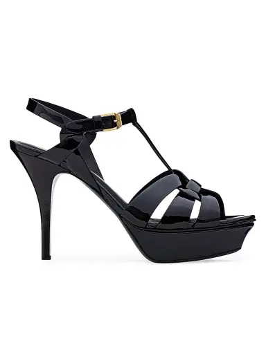 Saint Laurent Women's Tribute Platform Sandals in Patent Leather - Black - Size 12 | Thumbnail 1