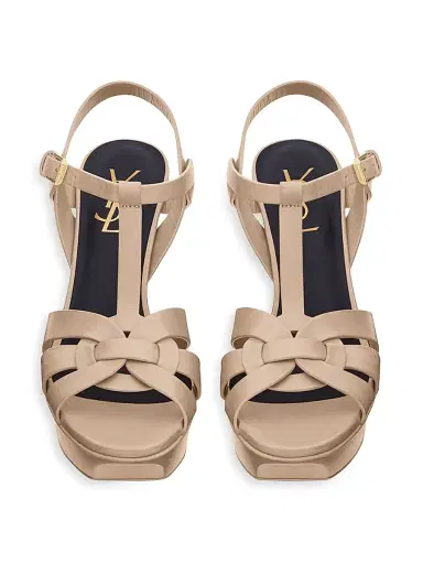 Saint Laurent Women's Tribute 75MM Leather Platform Sandals - Dark Beige | Thumbnail 3