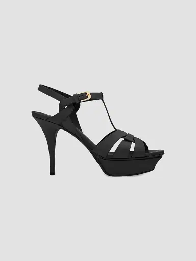 Saint Laurent Women's Tribute 75MM Leather Platform Sandals - Dark Beige | Thumbnail 4
