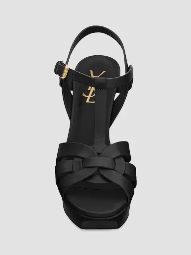 Saint Laurent Women's Tribute 75MM Leather Platform Sandals - Dark Beige | Thumbnail 5