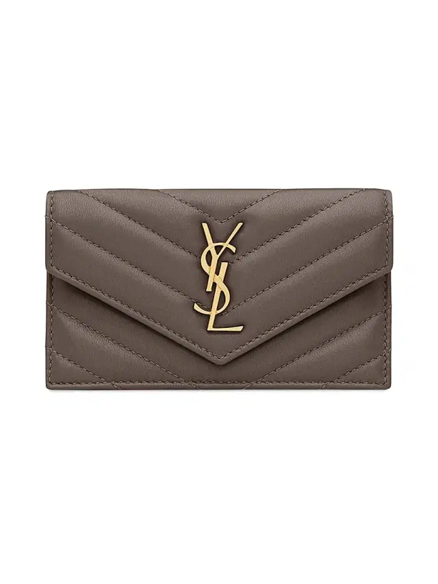 Saint Laurent Women's Cassandre Matelasse Fragments Flap Card Case in Quilted Lambskin - Urban Grey