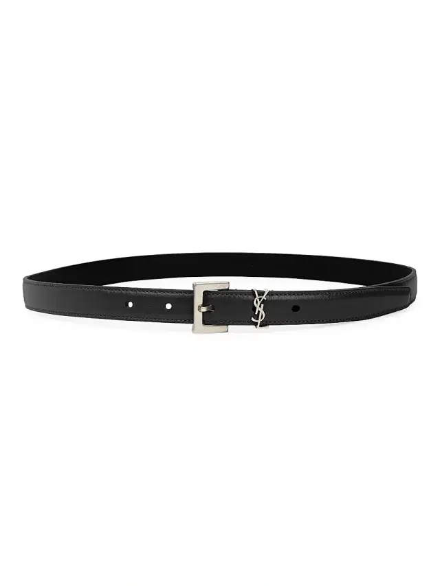 Women's Cassandre Thin Belt with Square Buckle in Smooth Leather - Black