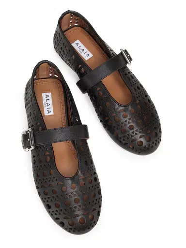 Alaïa Women's Laser-Cut Leather Ballerina Flats - Noir | Thumbnail 4 Alaïa Women's Laser-Cut Leather Ballerina Flats - Noir | Thumbnail 4