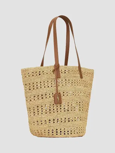 Saint Laurent Women's Panier Medium Bag in Raffia Tote Bag - Natural | Thumbnail 2