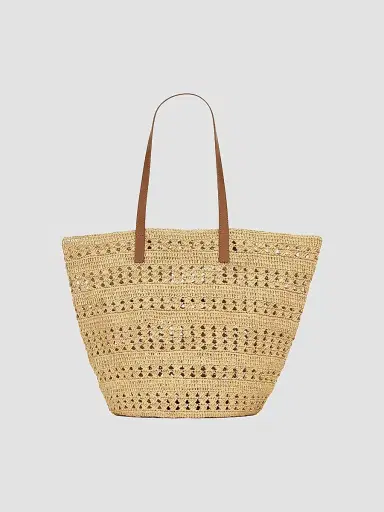 Saint Laurent Women's Panier Medium Bag in Raffia Tote Bag - Natural | Thumbnail 3