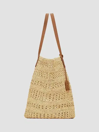 Saint Laurent Women's Panier Medium Bag in Raffia Tote Bag - Natural | Thumbnail 4