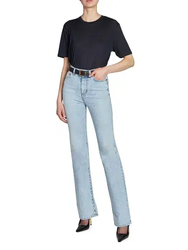 Saint Laurent Women's Cassandre Belt with Square Buckle in Grained Leather - Nero - Size 28 | Thumbnail 4