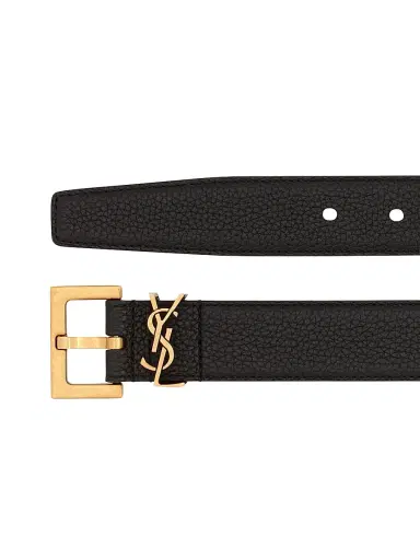 Saint Laurent Women's Cassandre Belt with Square Buckle in Grained Leather - Nero - Size 28 | Thumbnail 5
