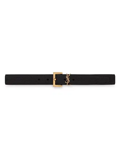 Saint Laurent Women's Cassandre Belt with Square Buckle in Grained Leather - Nero - Size 28 | Thumbnail 1