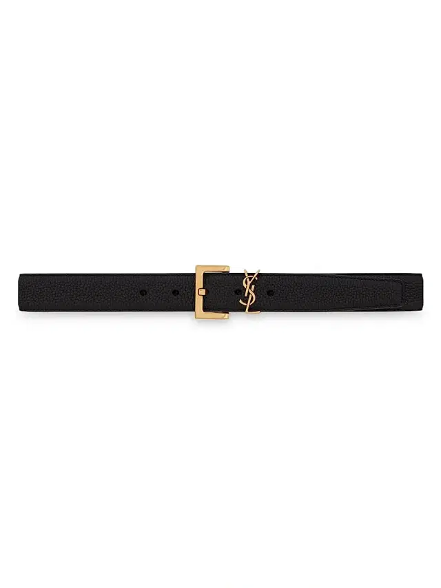 Women's Cassandre Belt with Square Buckle in Grained Leather - Nero
