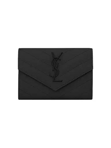 Saint Laurent Women's Cassandre Matelass Small Envelope Wallet in Grain de Poudre Embossed Leather - Nero | Thumbnail 1 Saint Laurent Women's Cassandre Matelass Small Envelope Wallet in Grain de Poudre Embossed Leather - Nero | Thumbnail 1