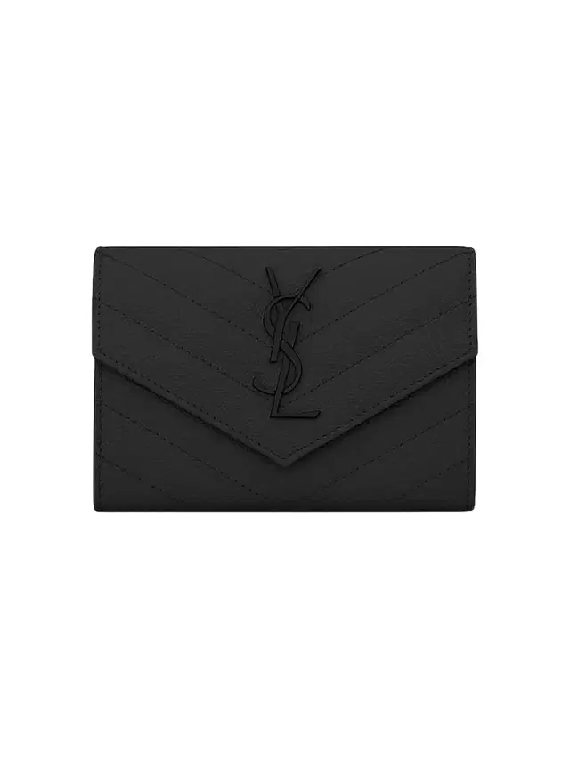 Saint Laurent Women's Cassandre Matelass  Envelope Wallet in Grain de Poudre Embossed Leather - Nero