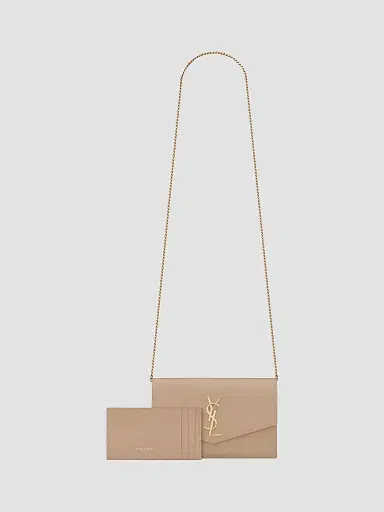 Saint Laurent Women's Uptown Chain Wallet in Grain De Poudre Embossed Leather - Dark Beige | Thumbnail 3 Saint Laurent Women's Uptown Chain Wallet in Grain De Poudre Embossed Leather - Dark Beige | Thumbnail 3