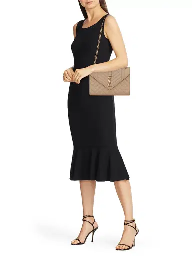 Saint Laurent Women's Envelope Medium Chain Bag in Mix Matelassé - Dark Beige | Thumbnail 2 Saint Laurent Women's Envelope Medium Chain Bag in Mix Matelassé - Dark Beige | Thumbnail 2