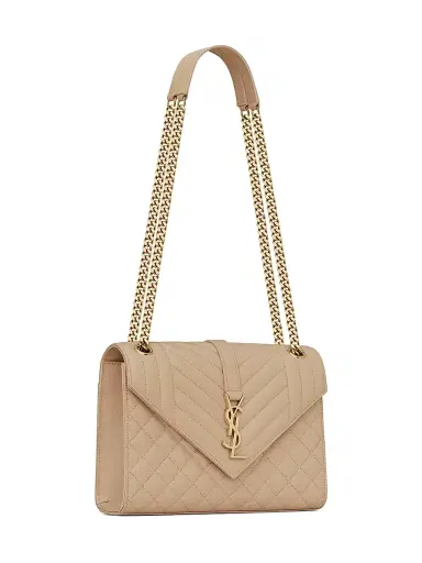 Saint Laurent Women's Envelope Medium Chain Bag in Mix Matelassé - Dark Beige | Thumbnail 4 Saint Laurent Women's Envelope Medium Chain Bag in Mix Matelassé - Dark Beige | Thumbnail 4