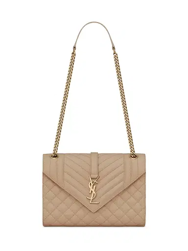 Saint Laurent Women's Envelope Medium Chain Bag in Mix Matelassé - Dark Beige | Thumbnail 1 Saint Laurent Women's Envelope Medium Chain Bag in Mix Matelassé - Dark Beige | Thumbnail 1