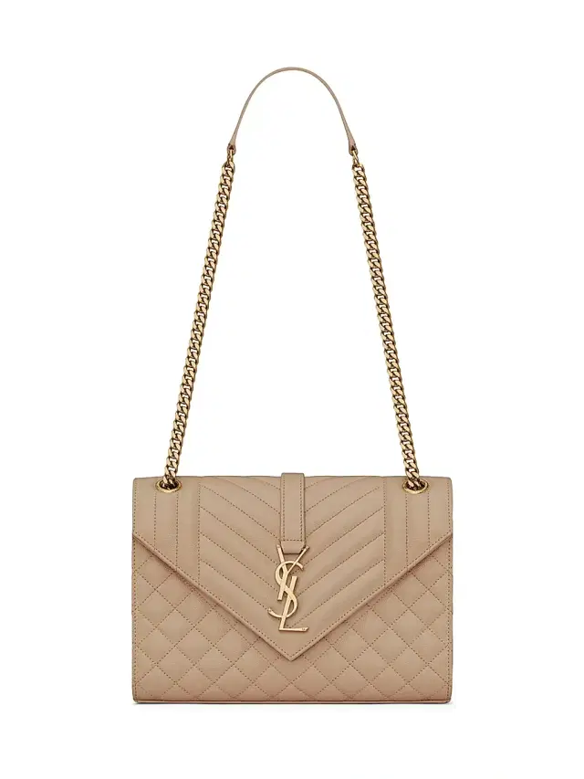 Saint Laurent Women's Envelope  Chain Bag in Mix Matelassé - Dark Beige