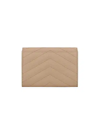 Saint Laurent Women's Cassandre Matelass Small Envelope Wallet in Grain de Poudre Embossed Leather - Dark Beige | Thumbnail 2 Saint Laurent Women's Cassandre Matelass Small Envelope Wallet in Grain de Poudre Embossed Leather - Dark Beige | Thumbnail 2