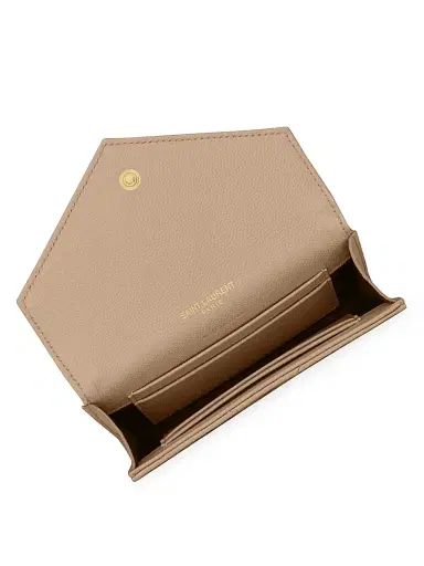 Saint Laurent Women's Cassandre Matelass Small Envelope Wallet in Grain de Poudre Embossed Leather - Dark Beige | Thumbnail 3 Saint Laurent Women's Cassandre Matelass Small Envelope Wallet in Grain de Poudre Embossed Leather - Dark Beige | Thumbnail 3