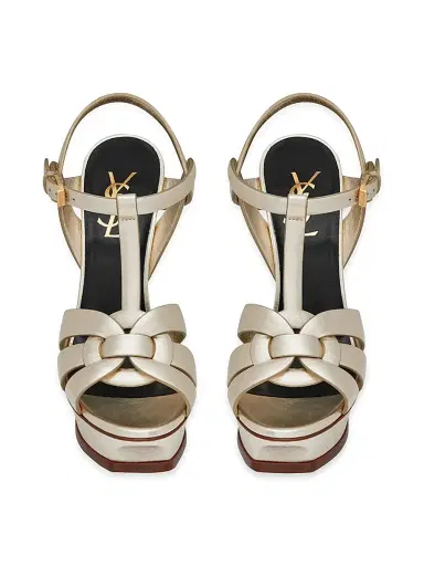Saint Laurent Women's Tribute Sandals In Metallic Leather - Pale Gold - Size 11.5 | Thumbnail 2 Saint Laurent Women's Tribute Sandals In Metallic Leather - Pale Gold - Size 11.5 | Thumbnail 2